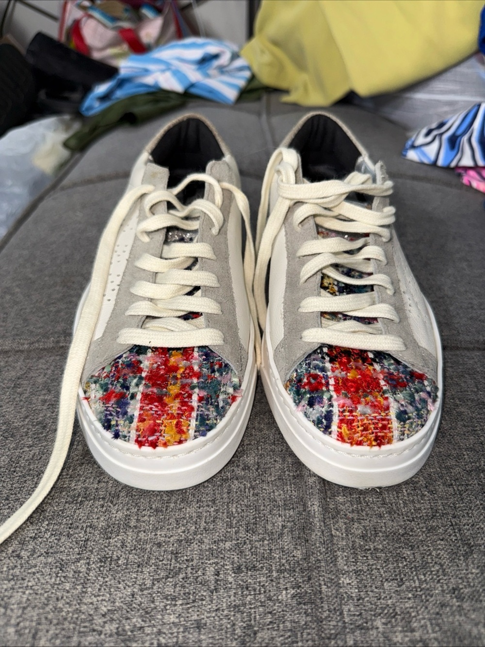 P448 John Low Top Sneakers Womens White Gray Leather Made in Italy 36/6